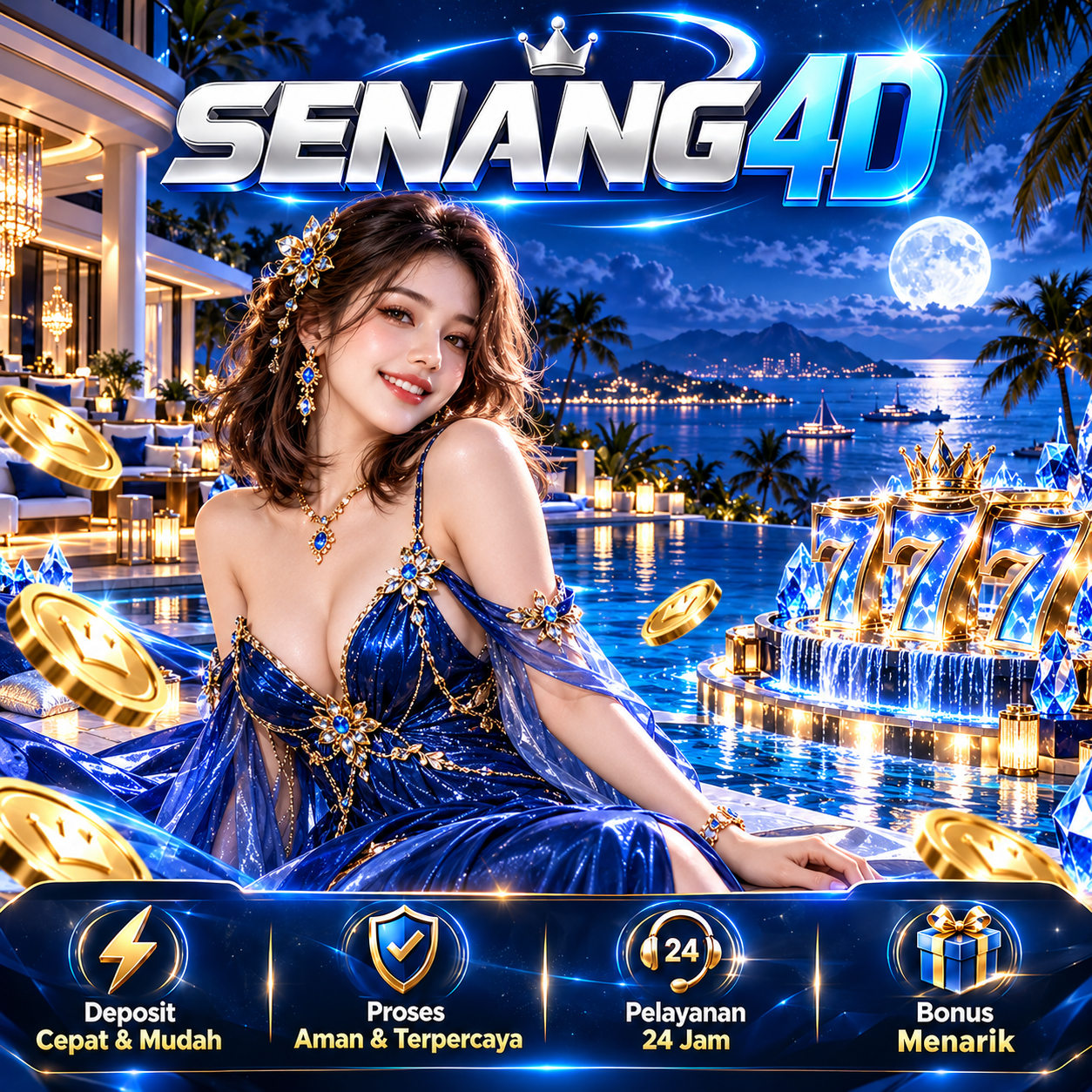 Banner SENANG4D CAIR — ilustrasi visual biru